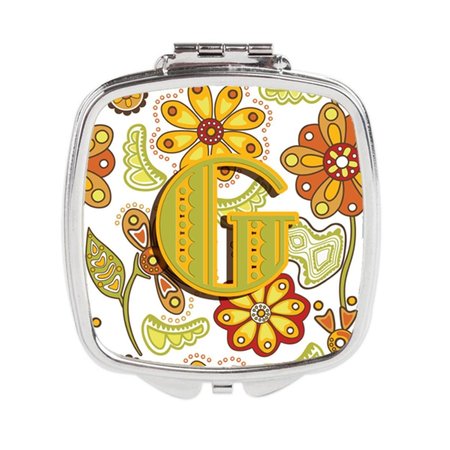 CAROLINES TREASURES Letter G Floral Mustard and Green Compact Mirror CJ2003-GSCM